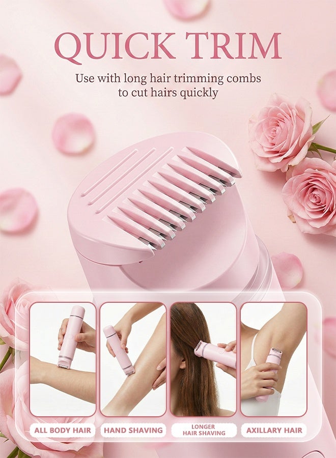 إزالة شعر الوجه للنساء وجهاز تشذيب منطقة البكيني - ماكينة حلاقة كهربائية برأس مزدوج الاستخدام لتشذيب الشعر، مقاومة للماء بمعيار IPX6، للاستخدام الجاف والرطب، مناسبة للساقين والذراعين والإبطين وأجزاء الجسم الأخرى (لون وردي) - Image 3